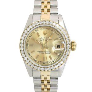 ROLEX DATEJUST CHAMPAGNE INDEX DIAL 18KY & STEEL JUBILEE TWO-TONE WATCH 69173